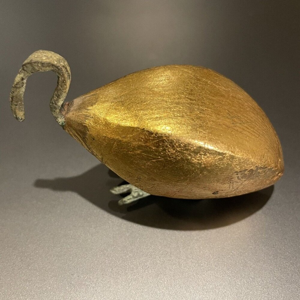 Antique Egyptian Thoth As Ibis Bronze & Wood Gold Leaf Gilt Bird Figurine Estate